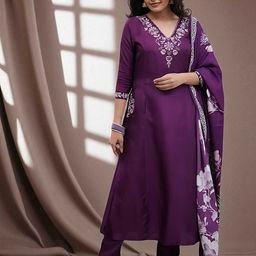 SAINOOR Floral Embroidered Straight Thread Work Pure Cotton Kurta With Trousers & Dupatta-image-19