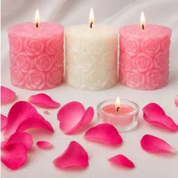 POOKIEMOON White & Pink 3 pieces Rose Scented Soy Pillar Candle-picture-8