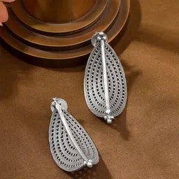Yellow Chimes Silver Plated Contemporary Oxidised  Drop Earrings-16