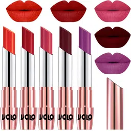 VOLO Set Of 5 Creme Matte Lipsticks - Coral 39-Tomato Red 40- Pink 41-Maroon 42-Purple 48-image-74