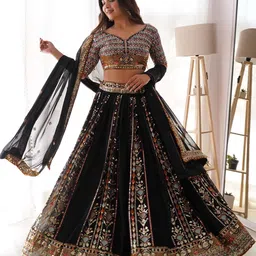 Panzora Embroidered Sequinned Semi-Stitched Lehenga & Unstitched Blouse With Dupatta-picture-27