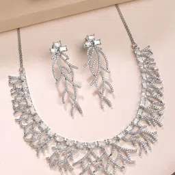 KARATCART Silver-Plated American Diamond Studded Jewellery Set-image-66