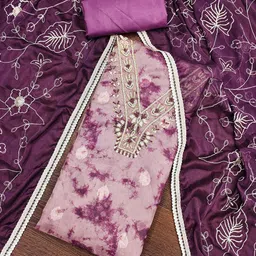 SHADOW & SAINING Floral Printed Beads and Stones Organza Semi-Stitched Dress Material-image-79