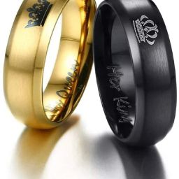 2PCS Her King His Queen Black Titanium Stainless Steel Couple Rings Stainless Steel Rhodium Plated Ring-image-56
