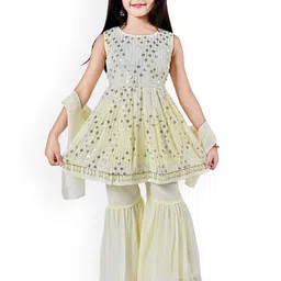 Arshia Fashions Girls Embroidered Pleated Sequinned Kurti with Sharara & With Dupatta-image-18