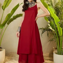 InWeave Women Shoulder Straps A-Line Kurta with Palazzos-7