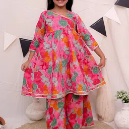 Ka-mee Girls V-Neck Floral Printed Panelled Pure Cotton A-Line Kurta with Sharara-picture-42