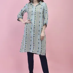 Shree Geometric Printed Shirt Collar Straight Kurta-image-43