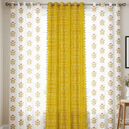URBAN SPACE Yellow & White 3 Pieces Floral Printed Pure Cotton Door Curtains-image-20