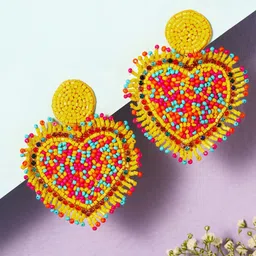 Priyaasi Stone Studded & Beaded Heart Shaped Drop Earrings-image-18