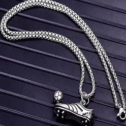 Vientiq Oxidised Sterling Silver Football Pendant Chain Necklace-picture-43