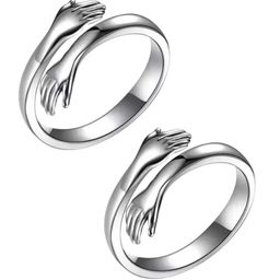 Zoey Set Of 2 Silver-Plated Intricate Textured Hand Shaped Details Adjustable Finger Rings-56