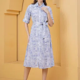 OH MI DIOS Women Blue Tropical Print Midi Dress-picture-14