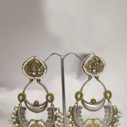 SIVA BY ANIKA Brass-Plated Artificial Stones Studded & Beaded Crescent Drop Earrings-12