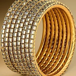 Anouk Set Of 8 Gold Plated & white stone- stone studded Square- shaped classic bangles-15