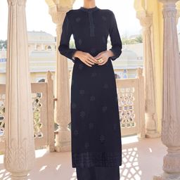 DIVASTRI Women Embroidered Regular Beads and Stones Kurta with Palazzos-picture-5