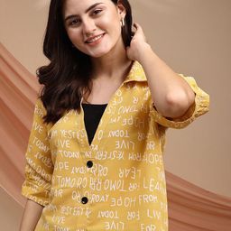 Kinjo Women Typography Printed Cuffed Sleeves Shirt Style Top-image-59