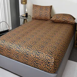 JC HOME Brown & Blue Abstract Printed 140 TC Fitted Super King Bedsheet Set-2 m x 2.2 m image 5