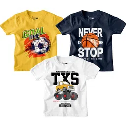 BonOrganik Boys Pack of 3 Graphic Printed Round Neck Cotton T-shirts-12