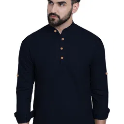 EdinWolf Band Collar Roll-Up Sleeves Slim Fit Short Kurta-image-53
