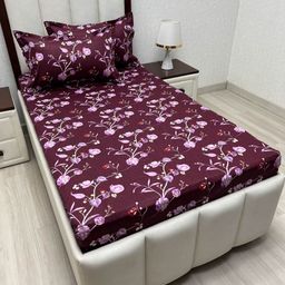 Pure Decor Lounge Fur Purple Printed Pure Cotton 330 TC Single Bedsheet Set 1.73m x 2.36m-image-16