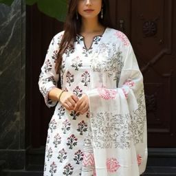 Indo Era Women Ethnic Motifs Printed Regular Pure Cotton Kurta & Trousers With Dupatta-picture-19