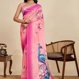 KALINI Pink Silk Blend Colourblocked Sarees-picture-47
