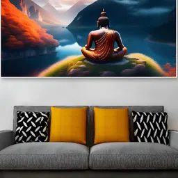 DEKORSTATION Blue & Orange-Coloured Painted Wooden Wall Art-image-66