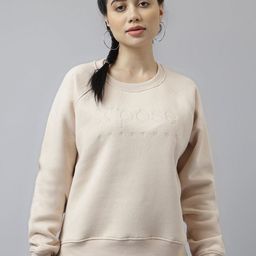 Xpose Women Solid Round Neck Fleece Pullover Sweatshirt-picture-13