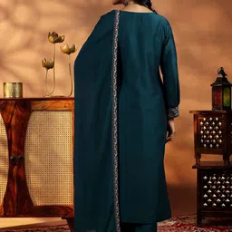 Libas Floral Yoke Design Zari Notch Neck Puff Sleeves A Line Kurta with Trousers & Dupatta image 5