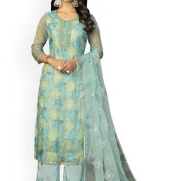 HERE&NOW Geometric Embellished Sequinned Organza Unstitched Dress Material-image-11