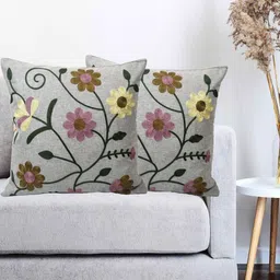 Vinayaka Fab Grey Set of 2 Embroidered Square Cushion Covers-5