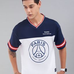 PSG Men Typography Printed V-Neck Oversized T-shirt-image-19