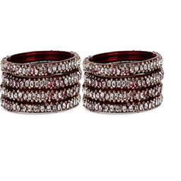SOMIL Set Of 8 Maroon Alloy Artificial Stones and Beads Antique Bangles-image-89