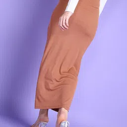 Popwings Self Design Long Slit Rib Midi Pencil Skirt image 2