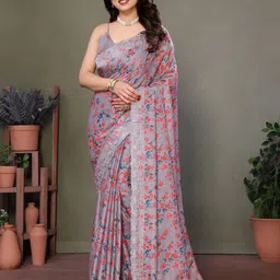 HERE&NOW Floral Embroidered Silk Blend Saree-picture-33