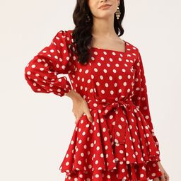 Sleek Italia Women Polka Dots Printed Fit and Flare Dress-image-89