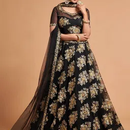ODETTE Embroidered Thread Work Semi-Stitched Lehenga & Blouse With Dupatta-picture-55