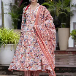 PARTHVI Floral Printed Anarkali Kurta With Trousers & Dupatta-picture-5