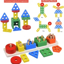 primitoys Wooden Geometric Shape Sorter with 5 Stacking Columns – Educational Toy for Kids image 4