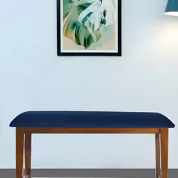 GLOBALLY INDIAN Navy blue & Brown Sheesham Wooden Cushioned Rectangle Bench-40