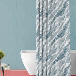 ArtzFolio White & Blue Abstract Printed Waterproof Shower Curtain-image-57