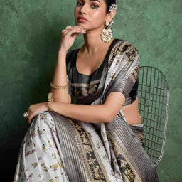 Ethnielle Warli Printed Zari Pashmina Handloom Tussar Saree-image-23