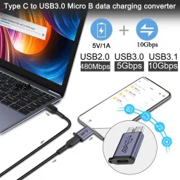 Tobo 10Gbps USB C Female to Micro B Male Data Adapter Type C to Micro TD-1173TC Combo Set image 4