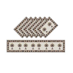 Kuber Industries Set of 7 Brown & White Printed Table Runner & Placemats image 2