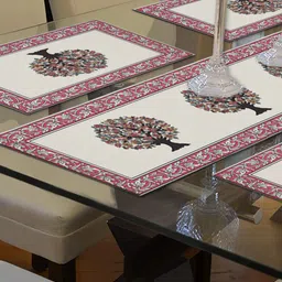 Kuber Industries Set of 7 Pink Printed Table Runner & Placemats image 1