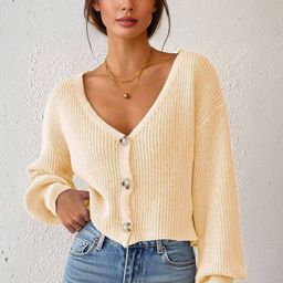 Blooming Tales Women Ribbed V-Neck Cardigan Sweater-picture-35