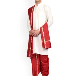 RAMESHWARAM FABRICS Men Solid Kurta with Dhoti Pant & Dupatta image 5
