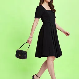 Moda Rapido Women Dyed Square Neck Fit & Flare Dress-picture-19