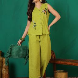 Sangria Embroidered Pure Cotton Top With Trouser-picture-32
